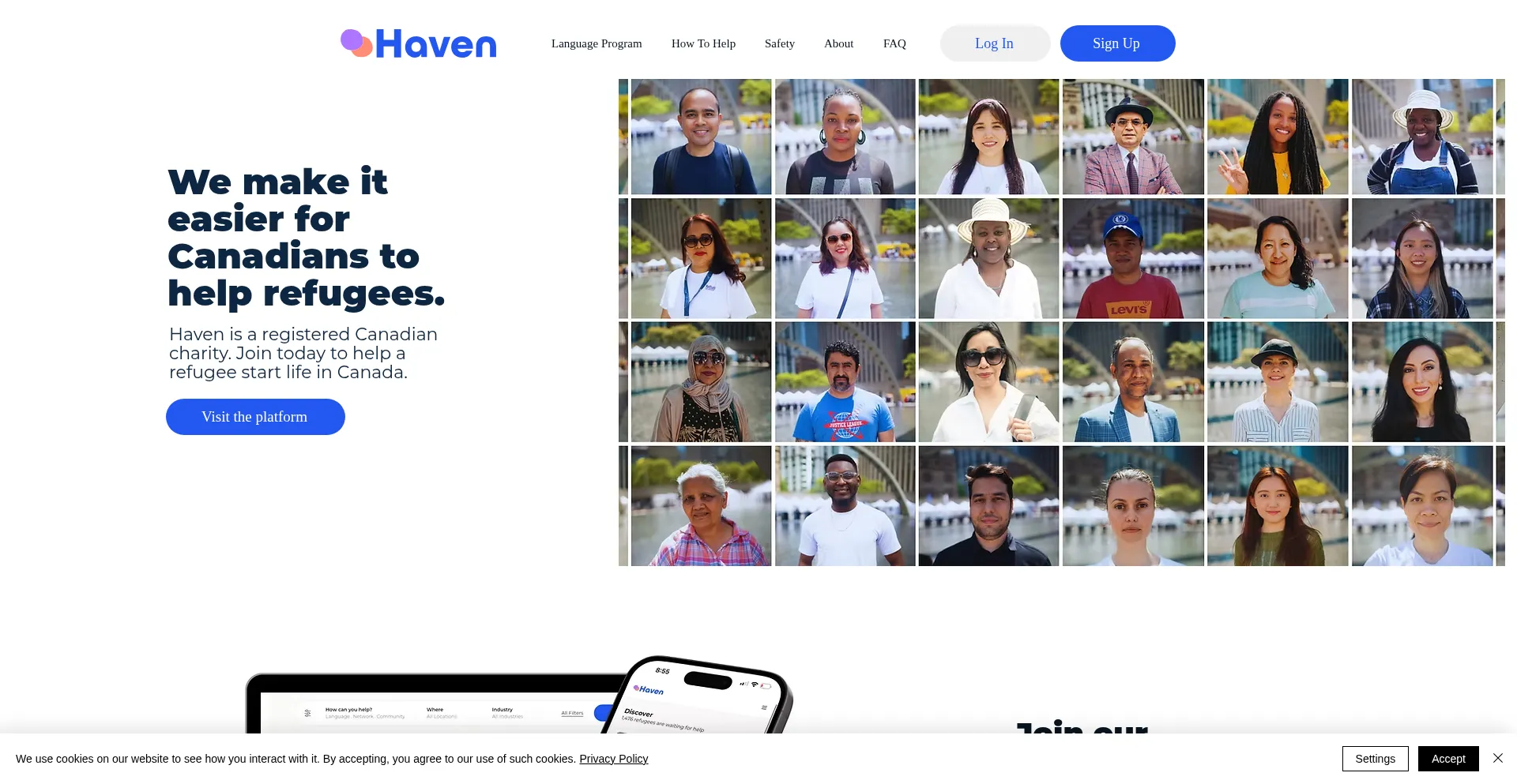 Website screenshot of Findhaven.org