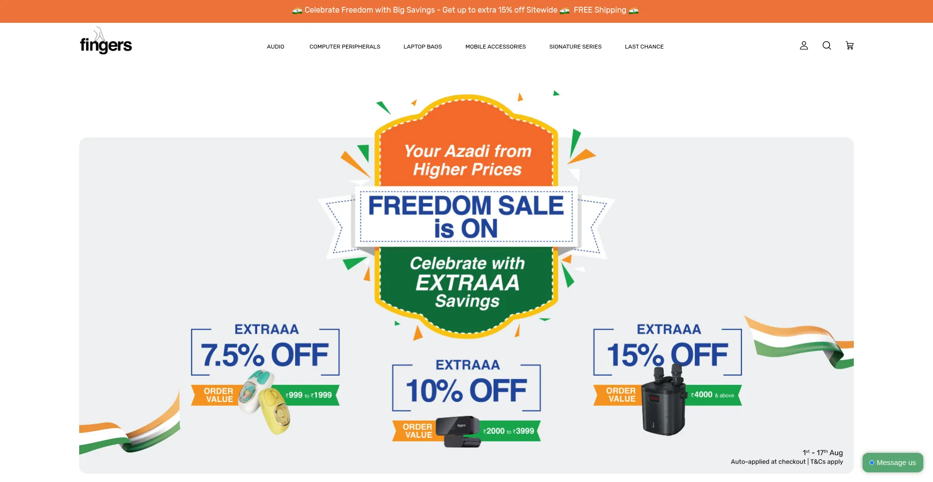Website screenshot of Fingersstore.com