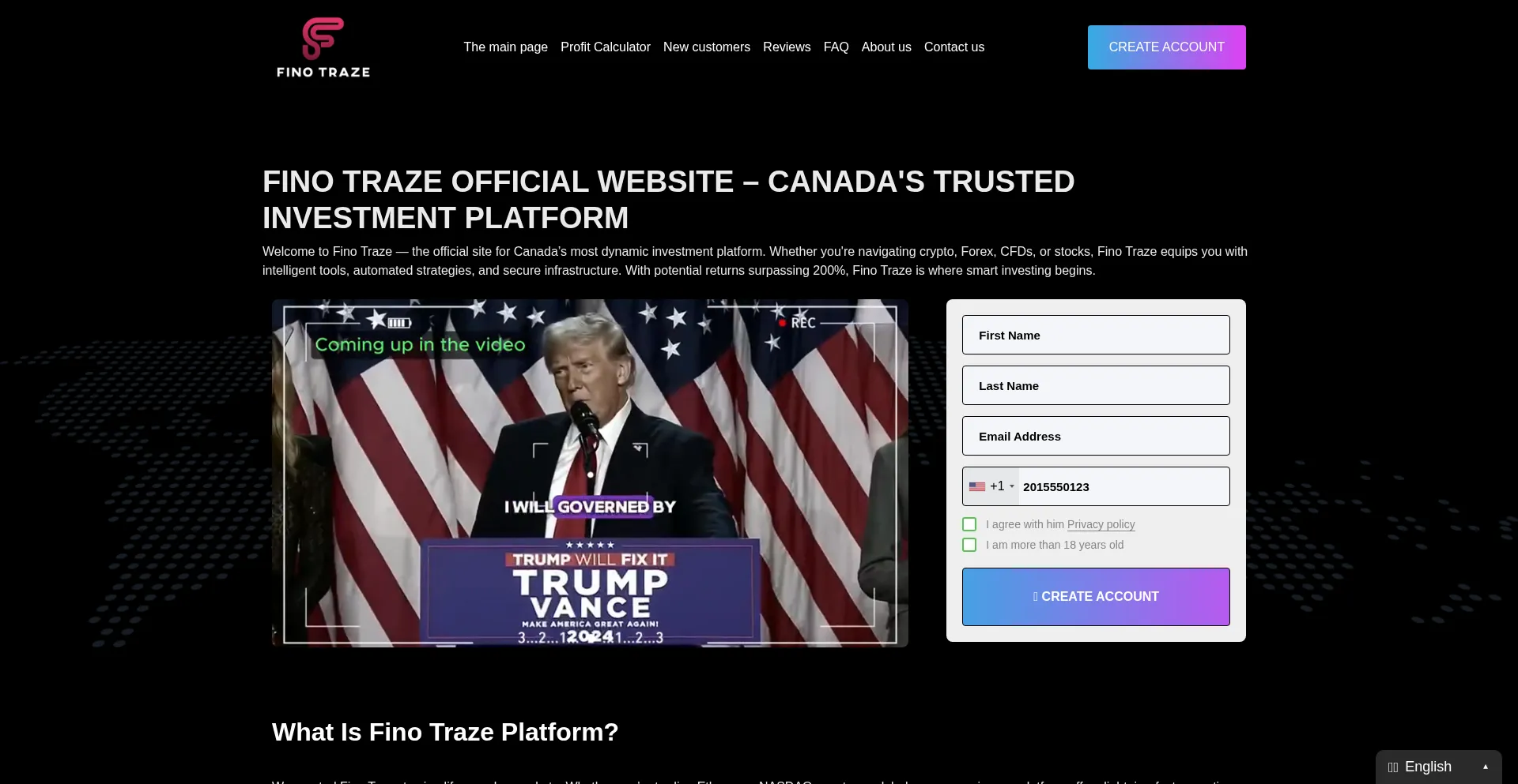 Website screenshot of Finotraze.co