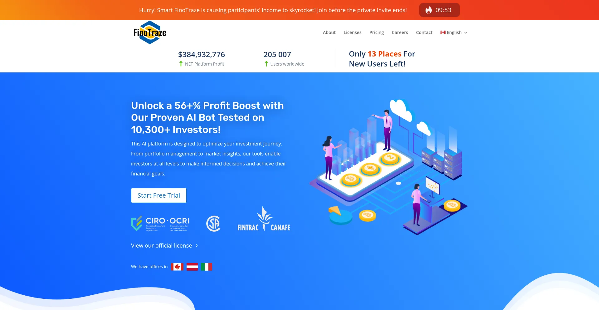 Website screenshot of Finotraze.com