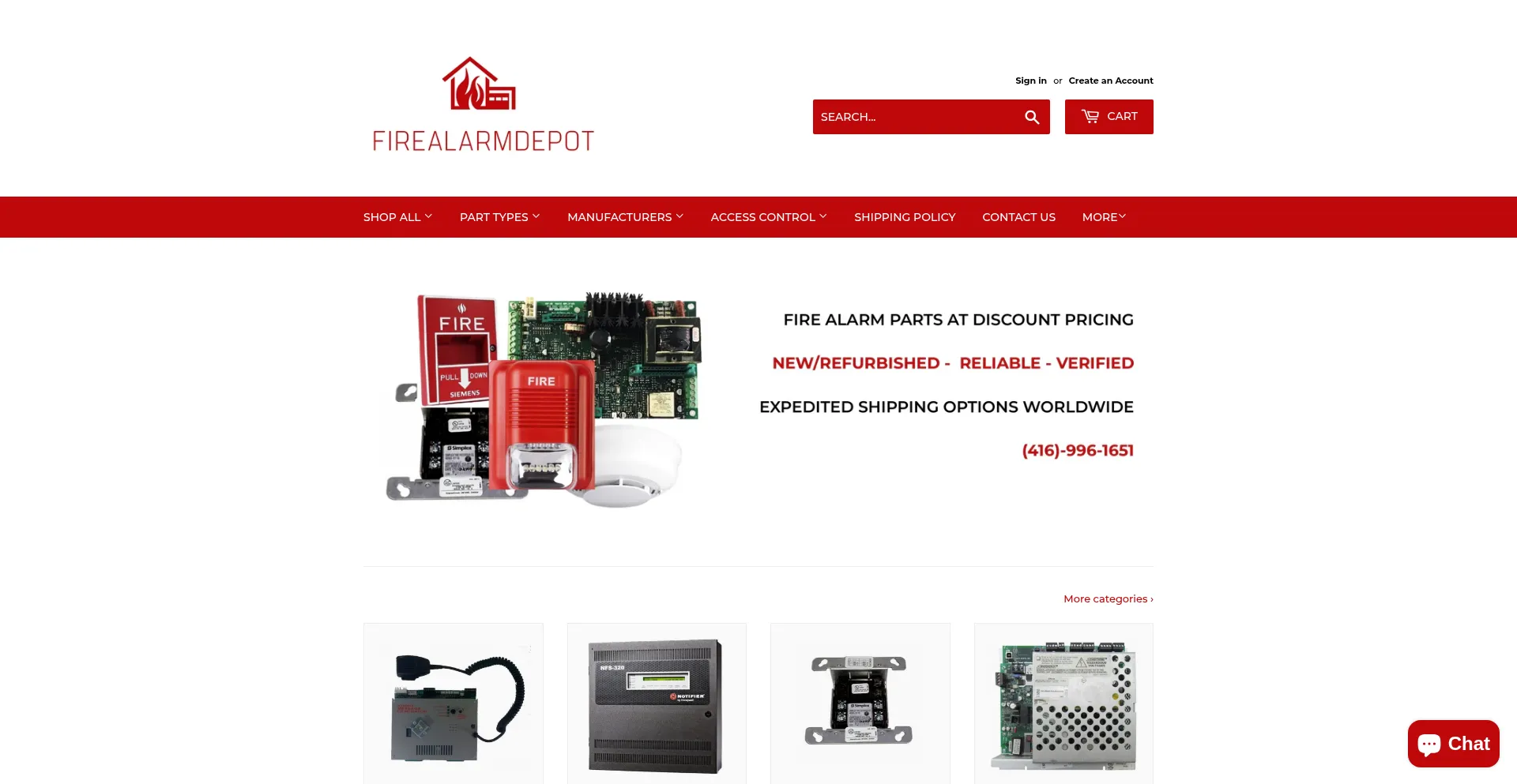Website screenshot of Firealarmdepot.com