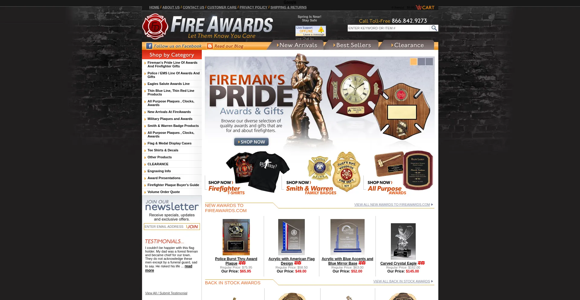 Website screenshot of Fireawards.com