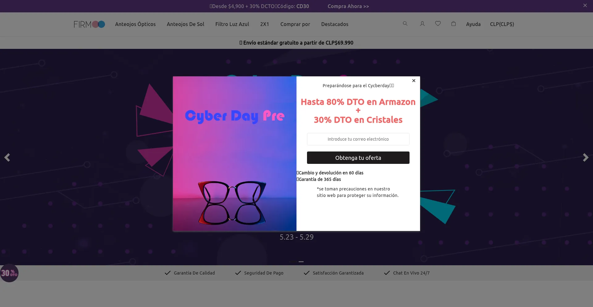 Website screenshot of Firmoo.cl