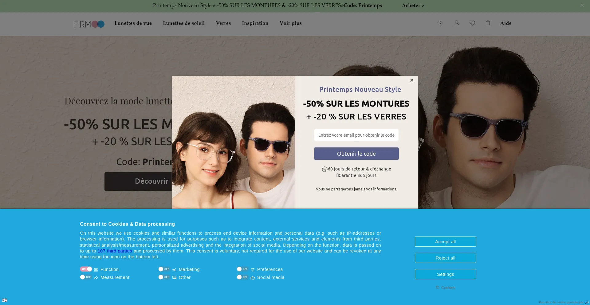 Website screenshot of Firmoo.fr