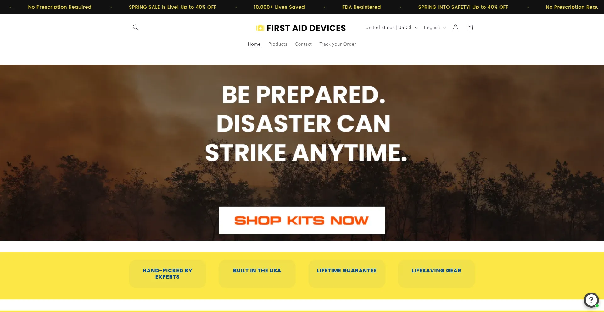 Website screenshot of Firstaiddevices.com