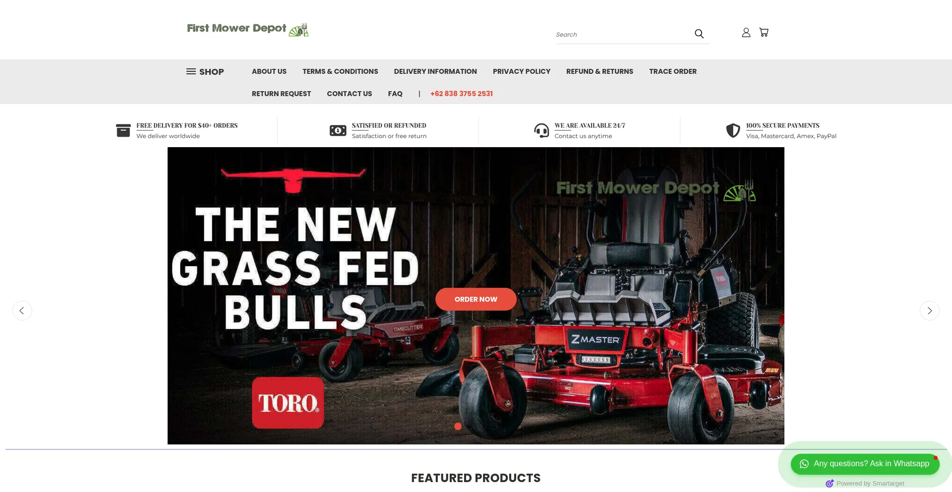Website screenshot of Firstmowerdepot.com