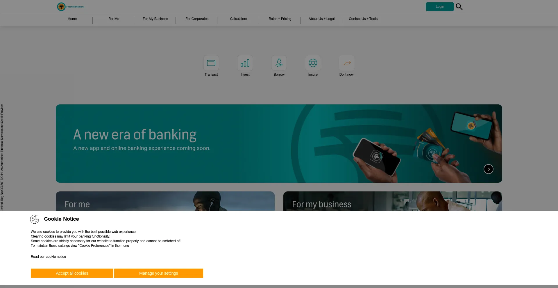 Website screenshot of Firstnationalbank.com.gh