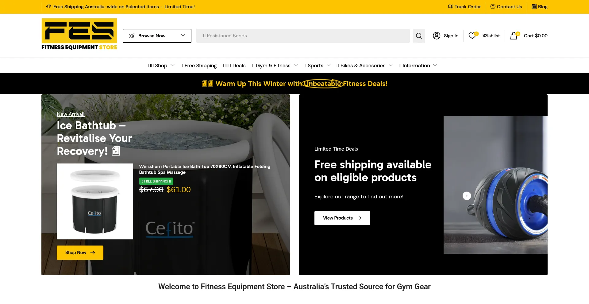 Website screenshot of Fitnessequipmentstore.com.au