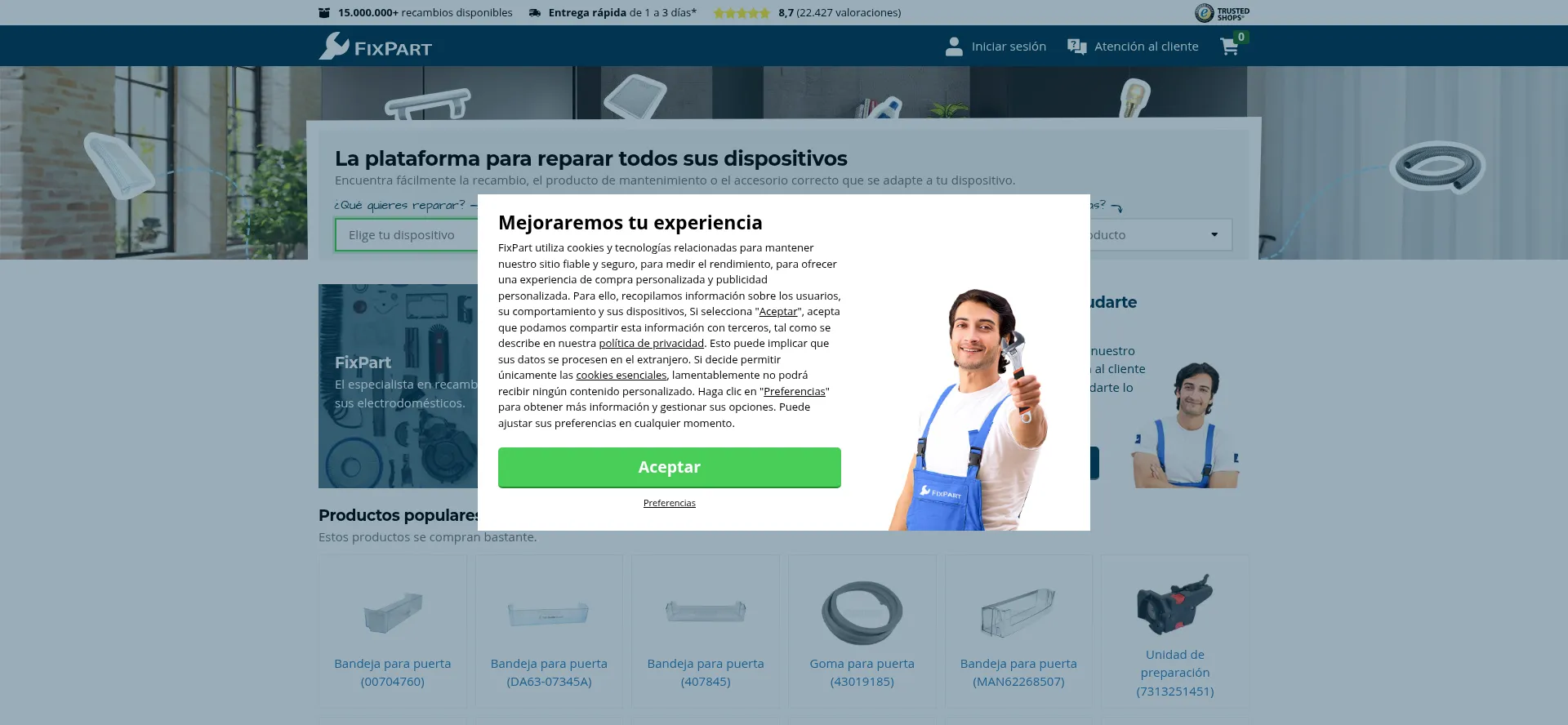 Website screenshot of Fixpart.es