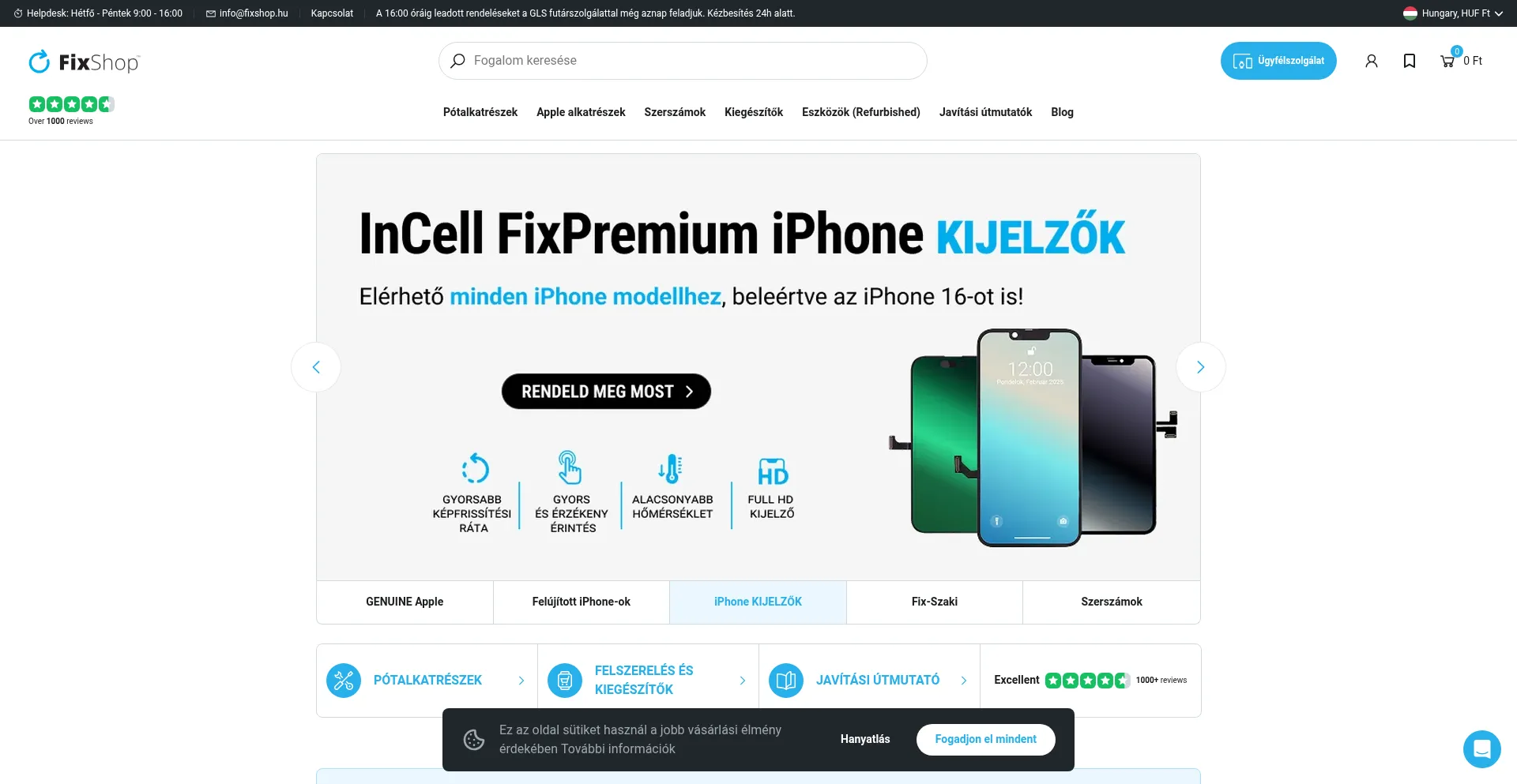 Website screenshot of Fixshop.hu