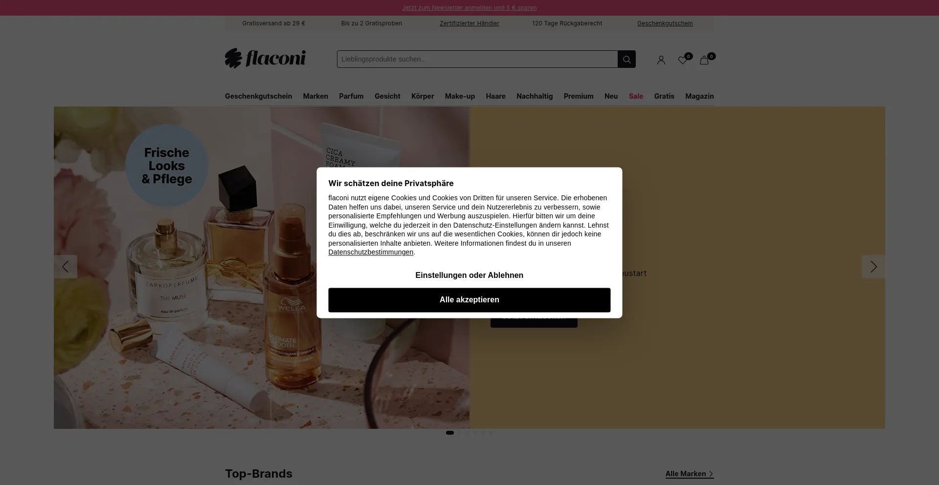 Website screenshot of Flaconi.de