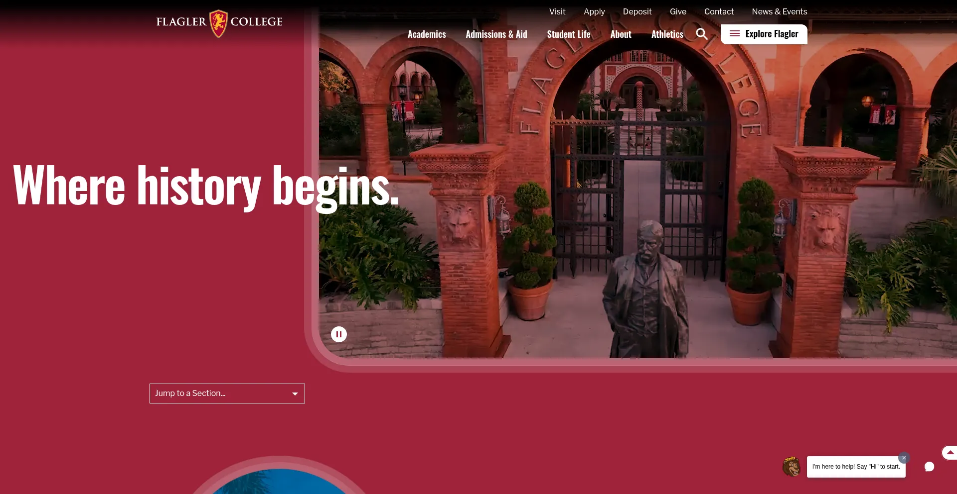 Website screenshot of Flagler.edu