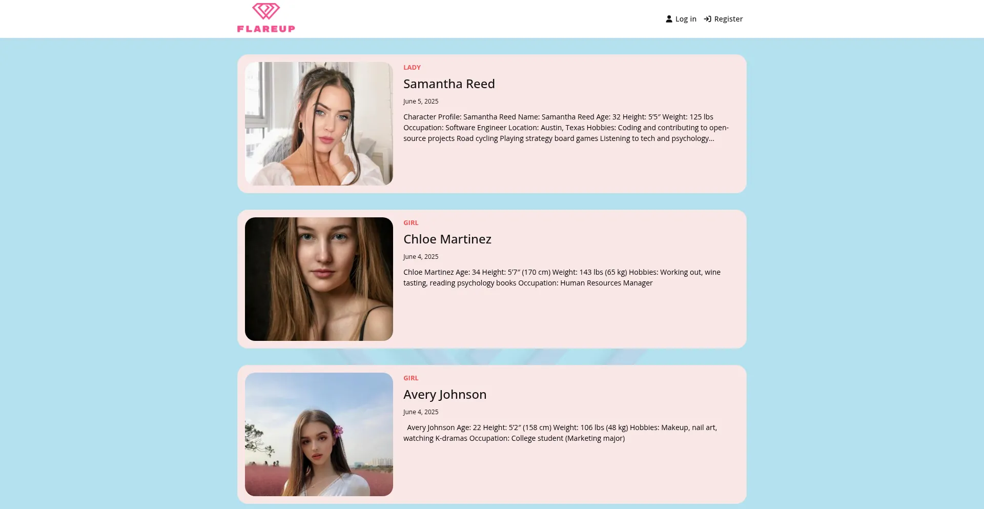 Website screenshot of Flareup.life