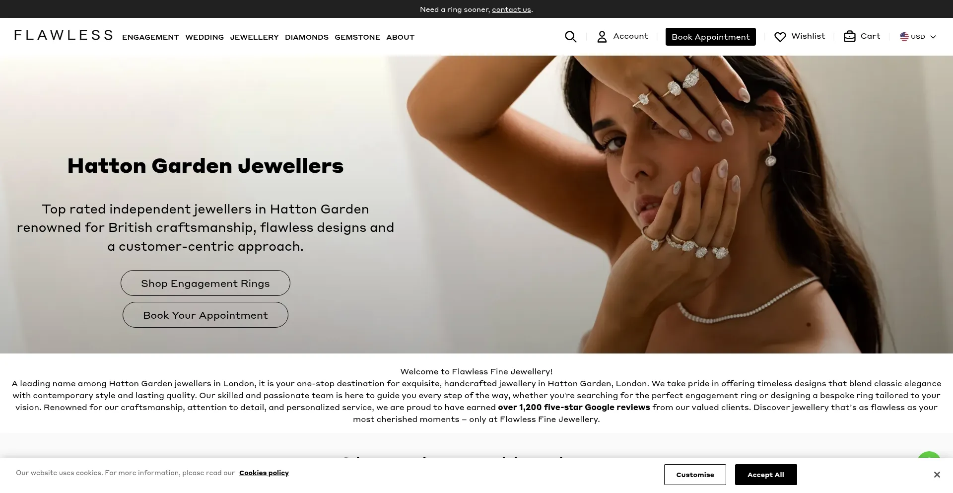Website screenshot of Flawlessfinejewelry.com
