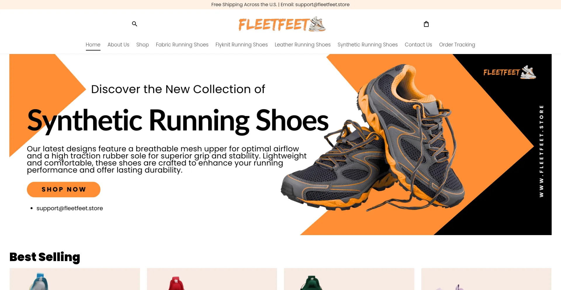 Website screenshot of Fleetfeet.store