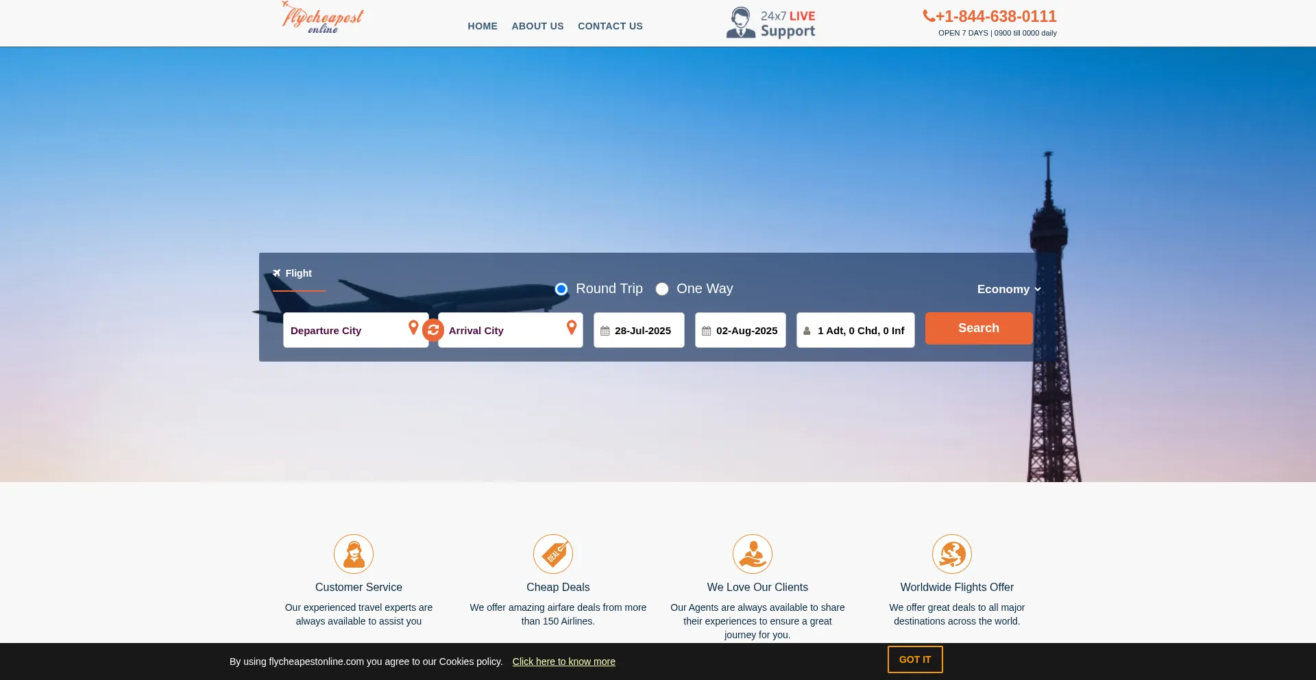 Website screenshot of Flights.flycheapestonline.com