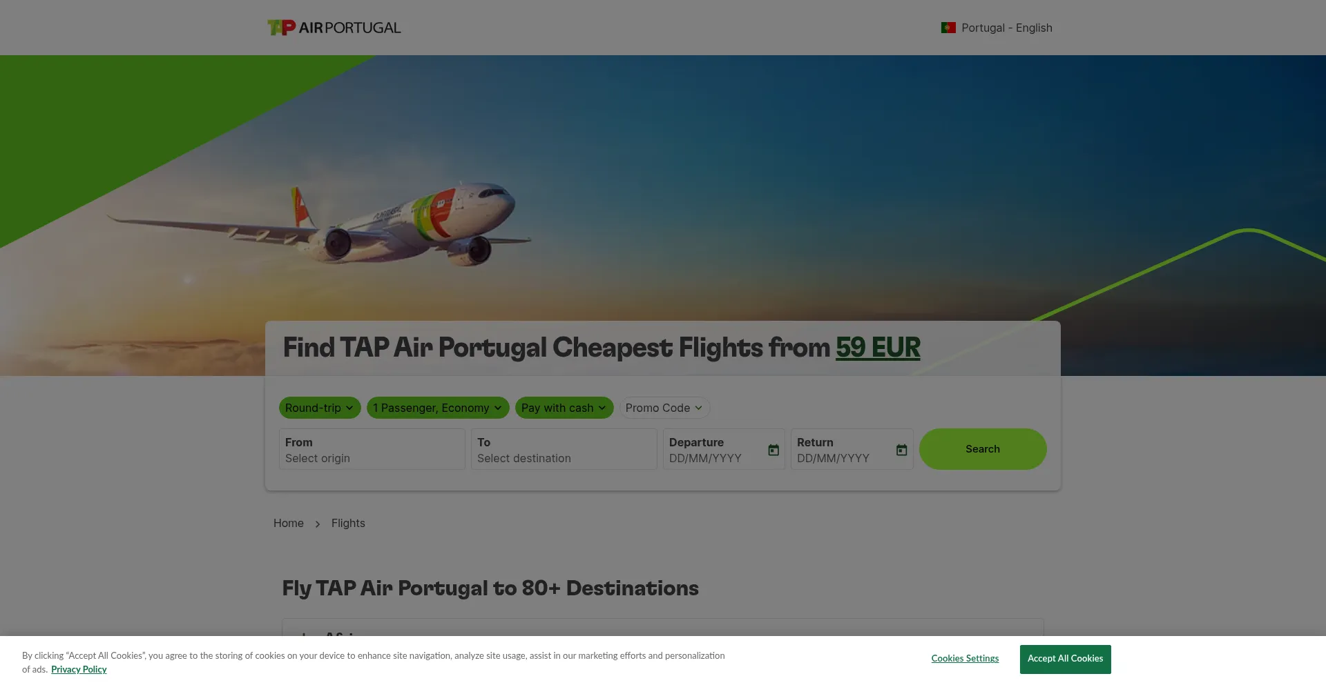 Flights.flytap.com Screenshot
