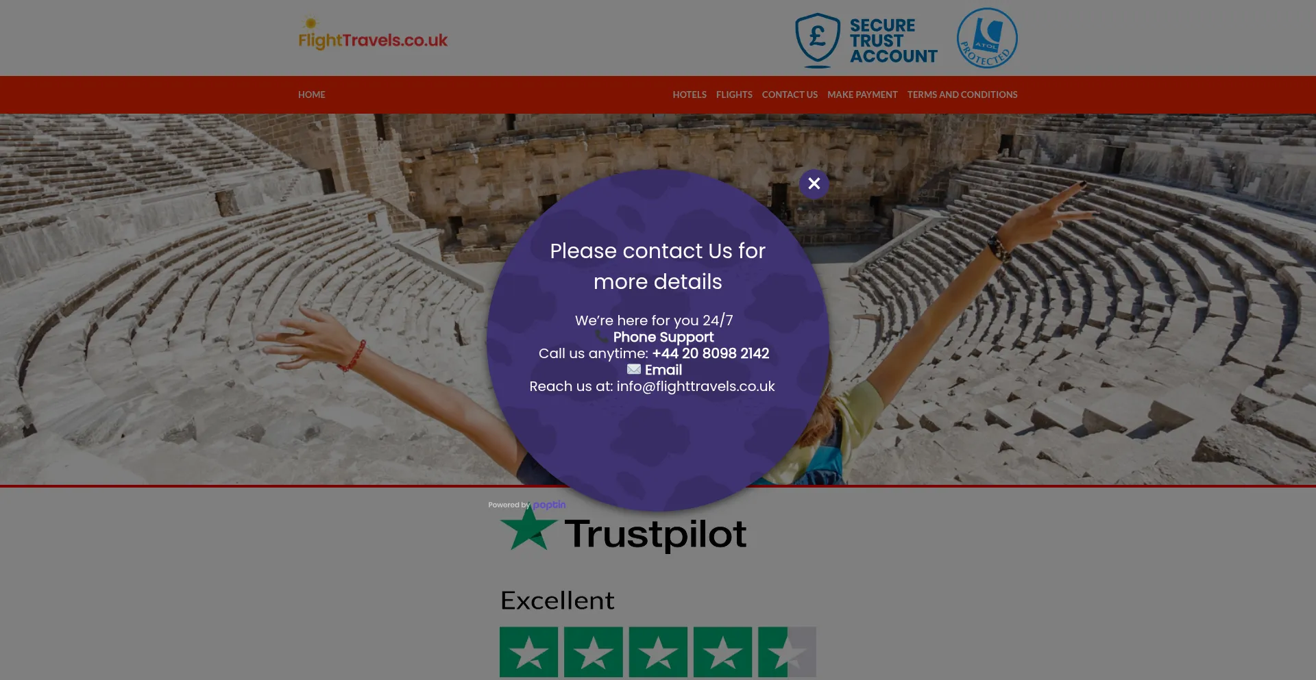 Website screenshot of Flighttravels.co.uk