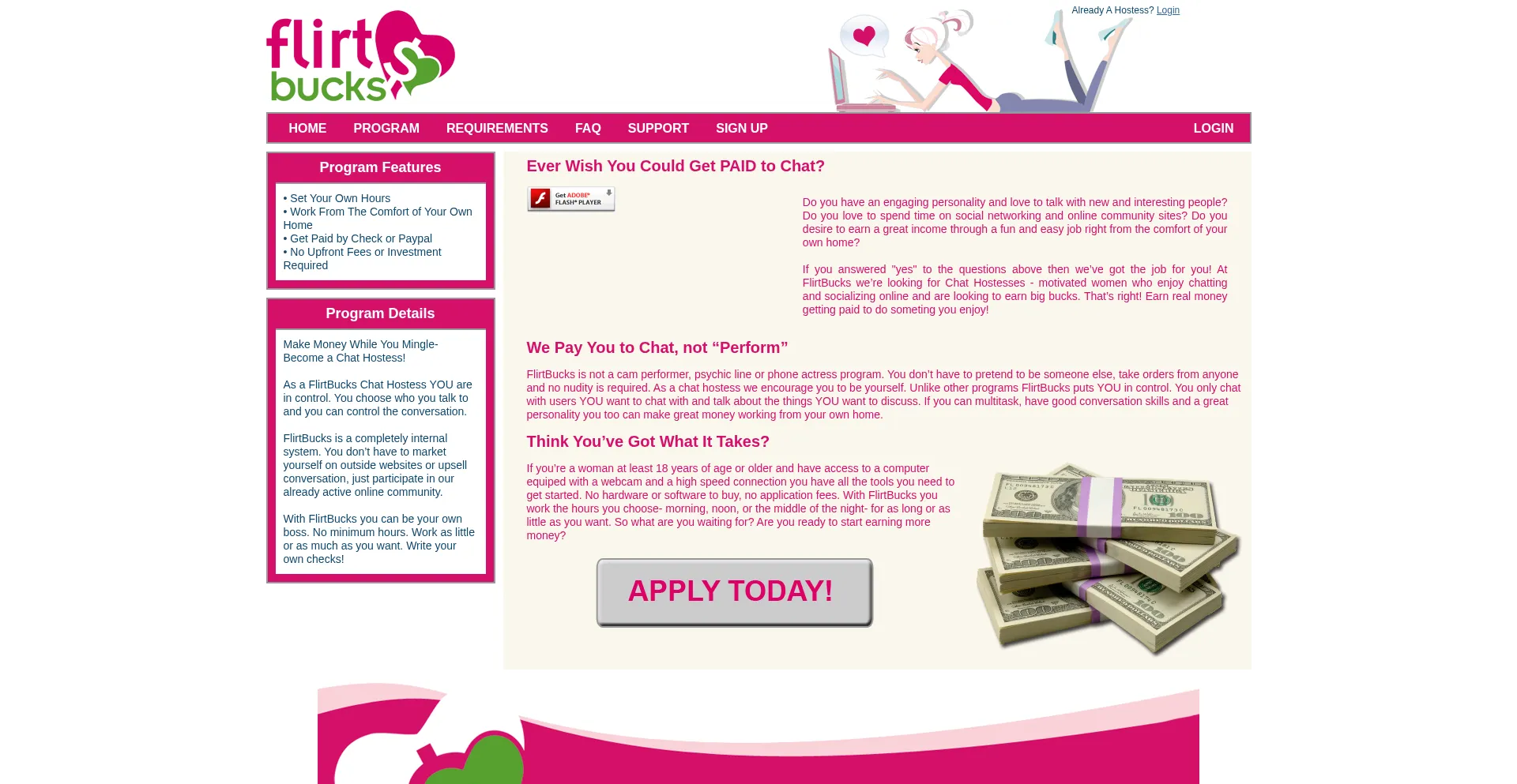 Website screenshot of Flirtbucks.net