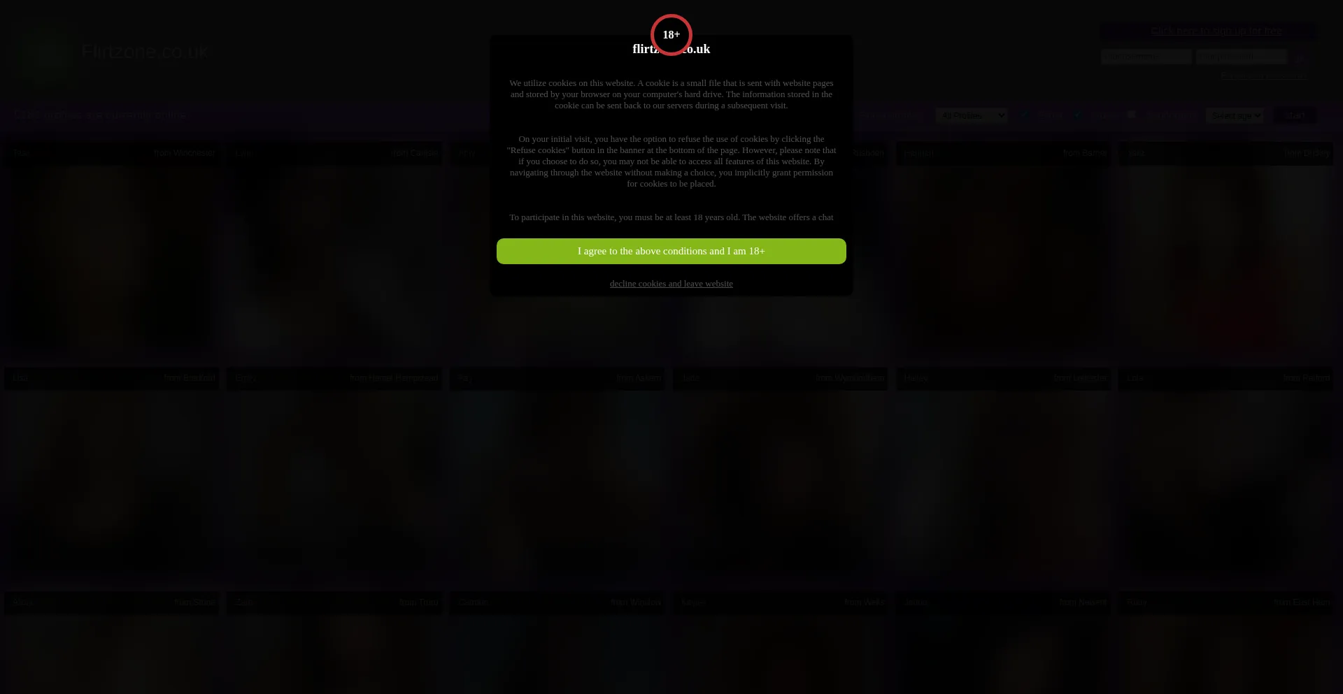 Website screenshot of Flirtzone.co.uk