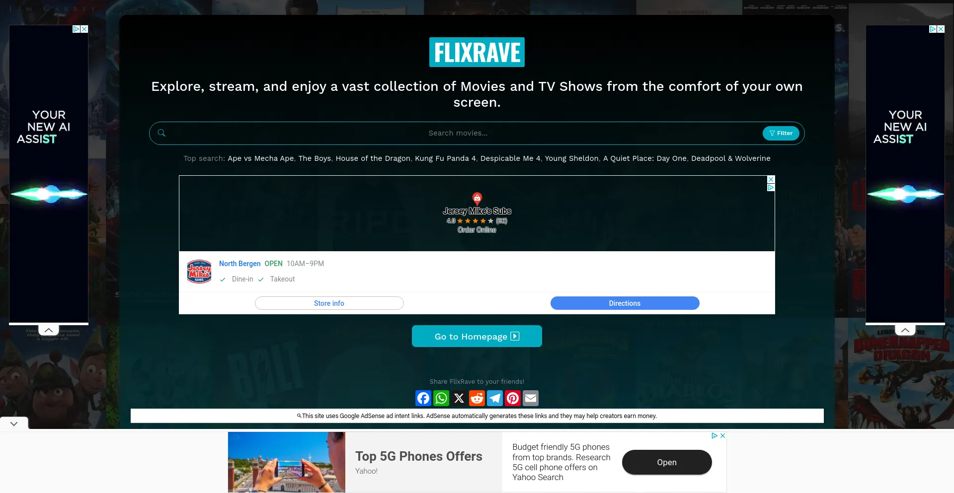 Website screenshot of Flixrave.lol