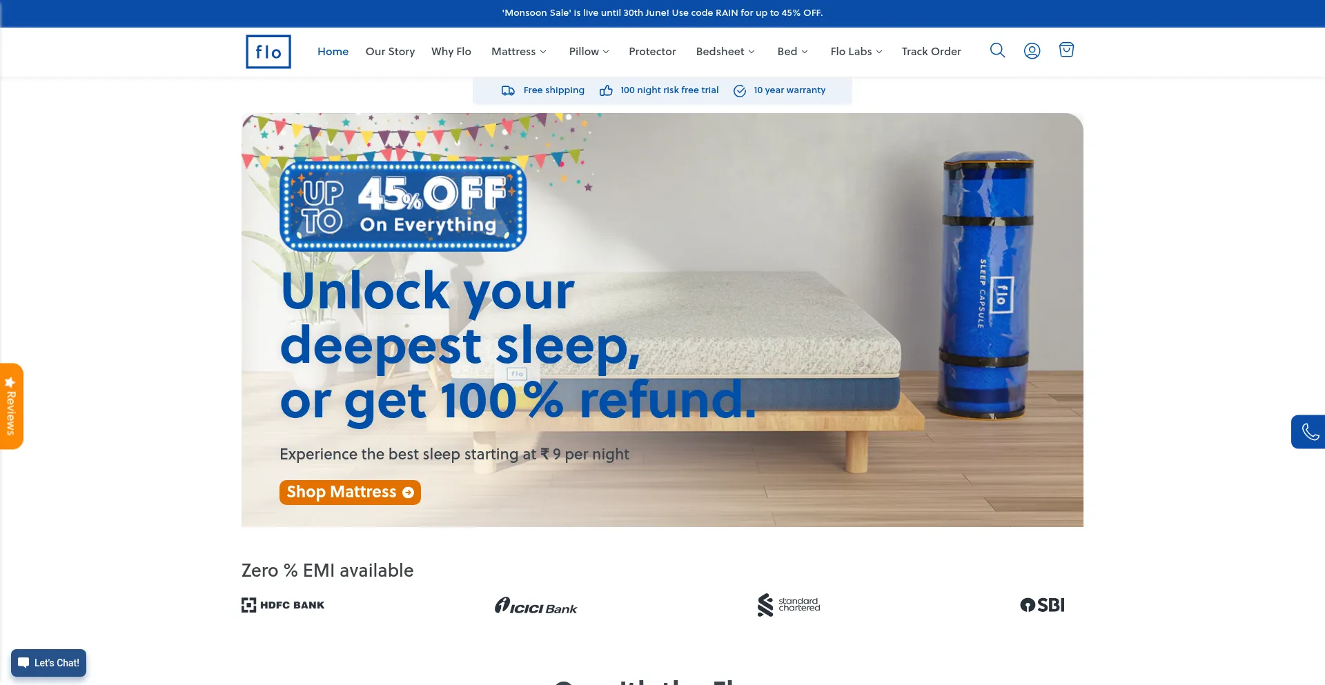 Website screenshot of Flomattress.com