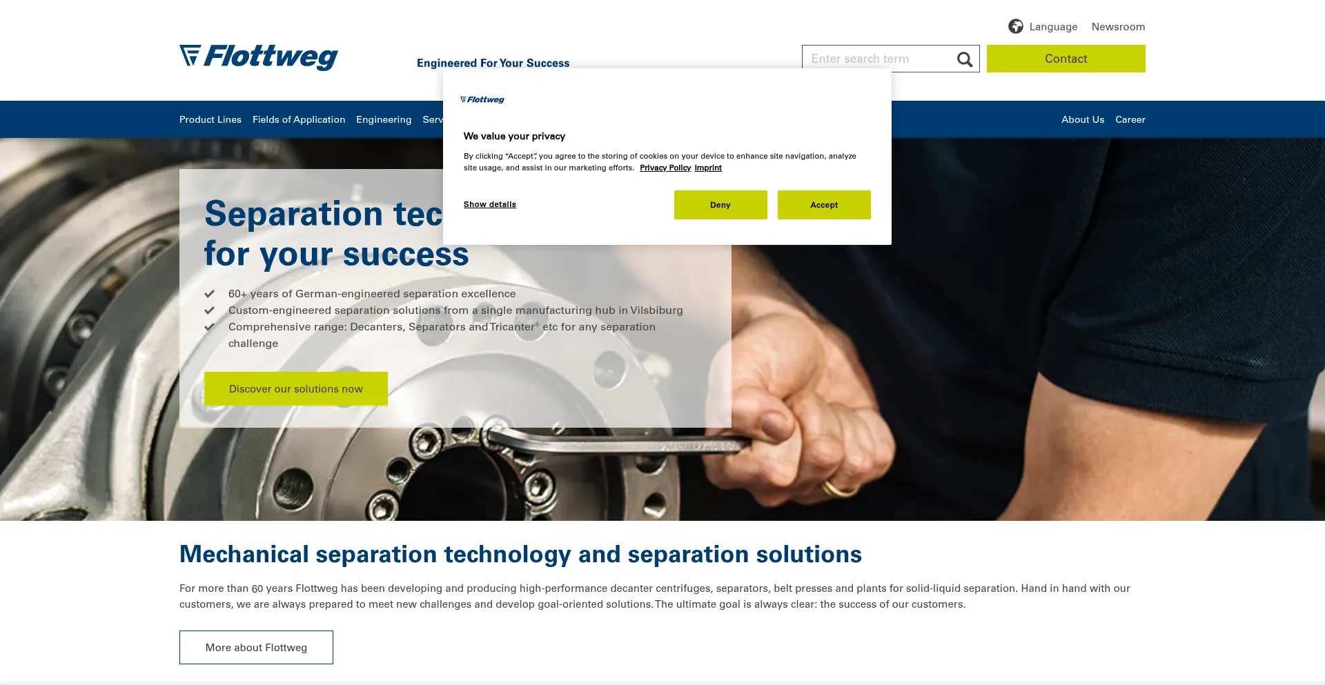 Website screenshot of Flottweg.com
