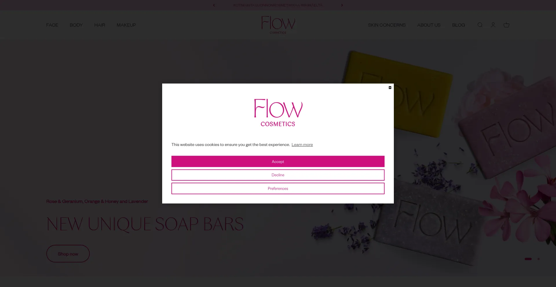 Website screenshot of Flowcosmetics.com