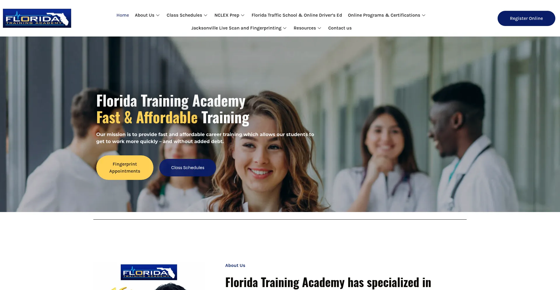 Website screenshot of Fltraining.com