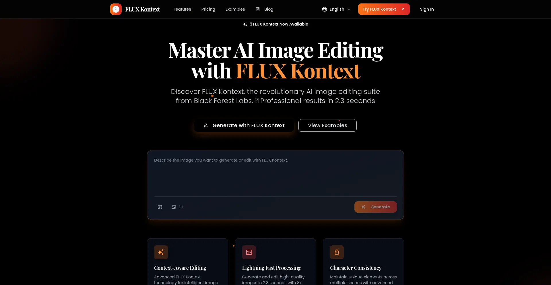 Website screenshot of Flux-kontext.io