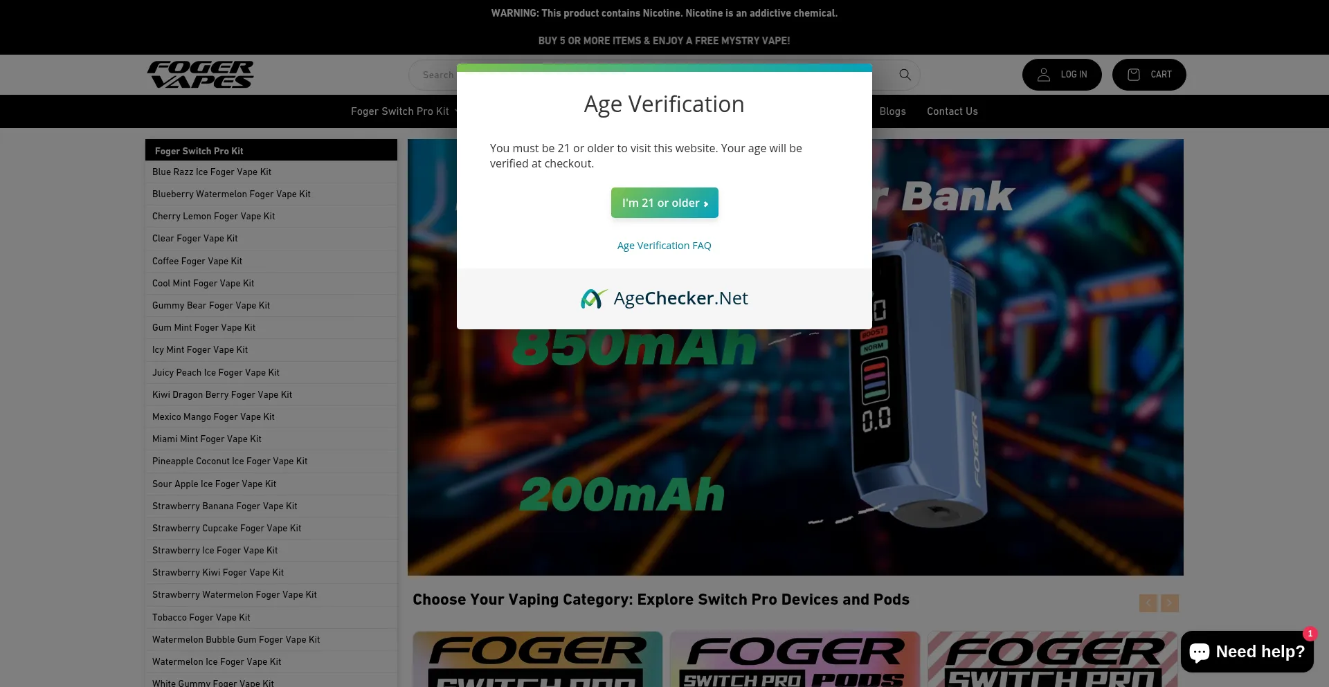 Website screenshot of Fogervapes.com
