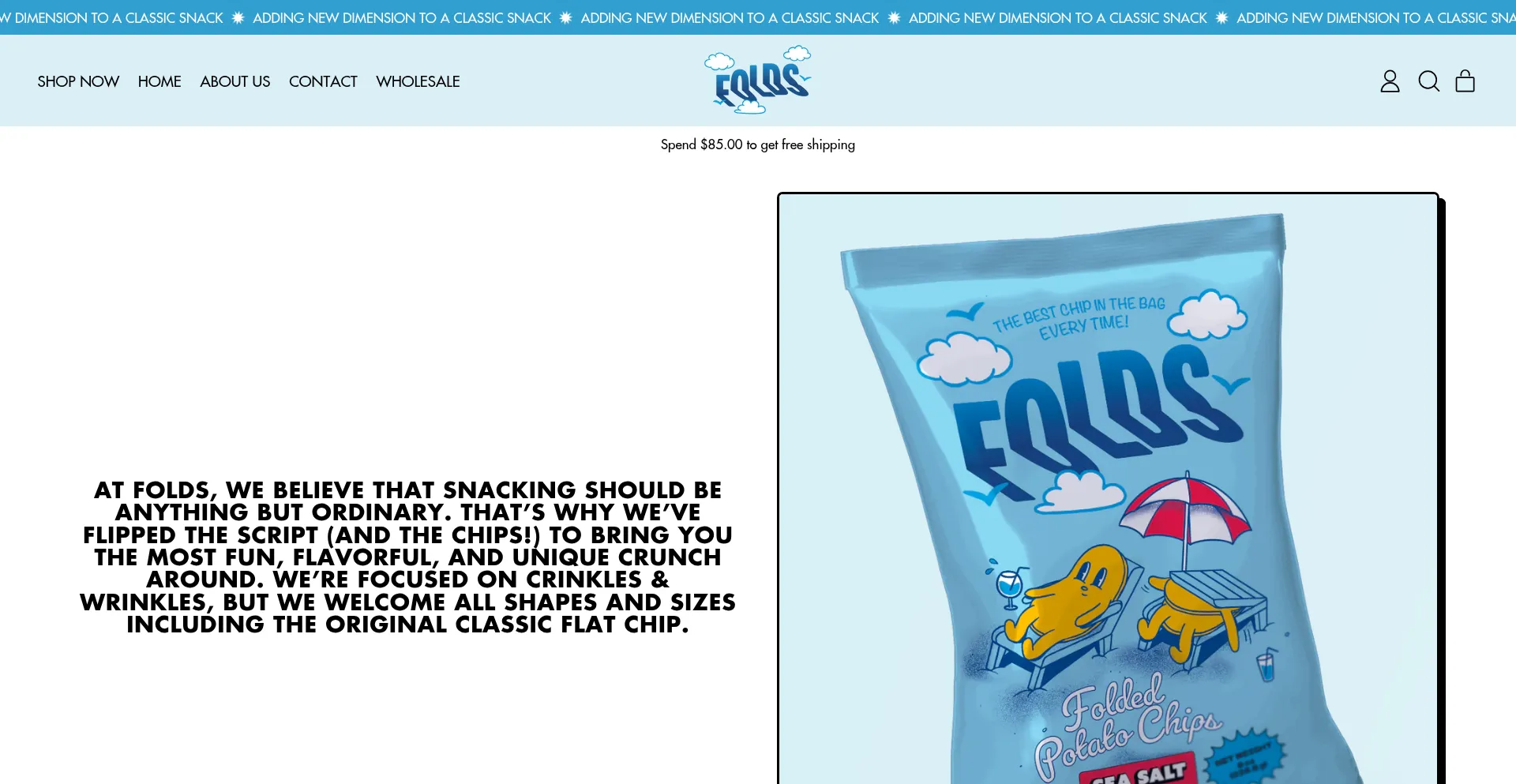 Website screenshot of Foldspotatochips.com