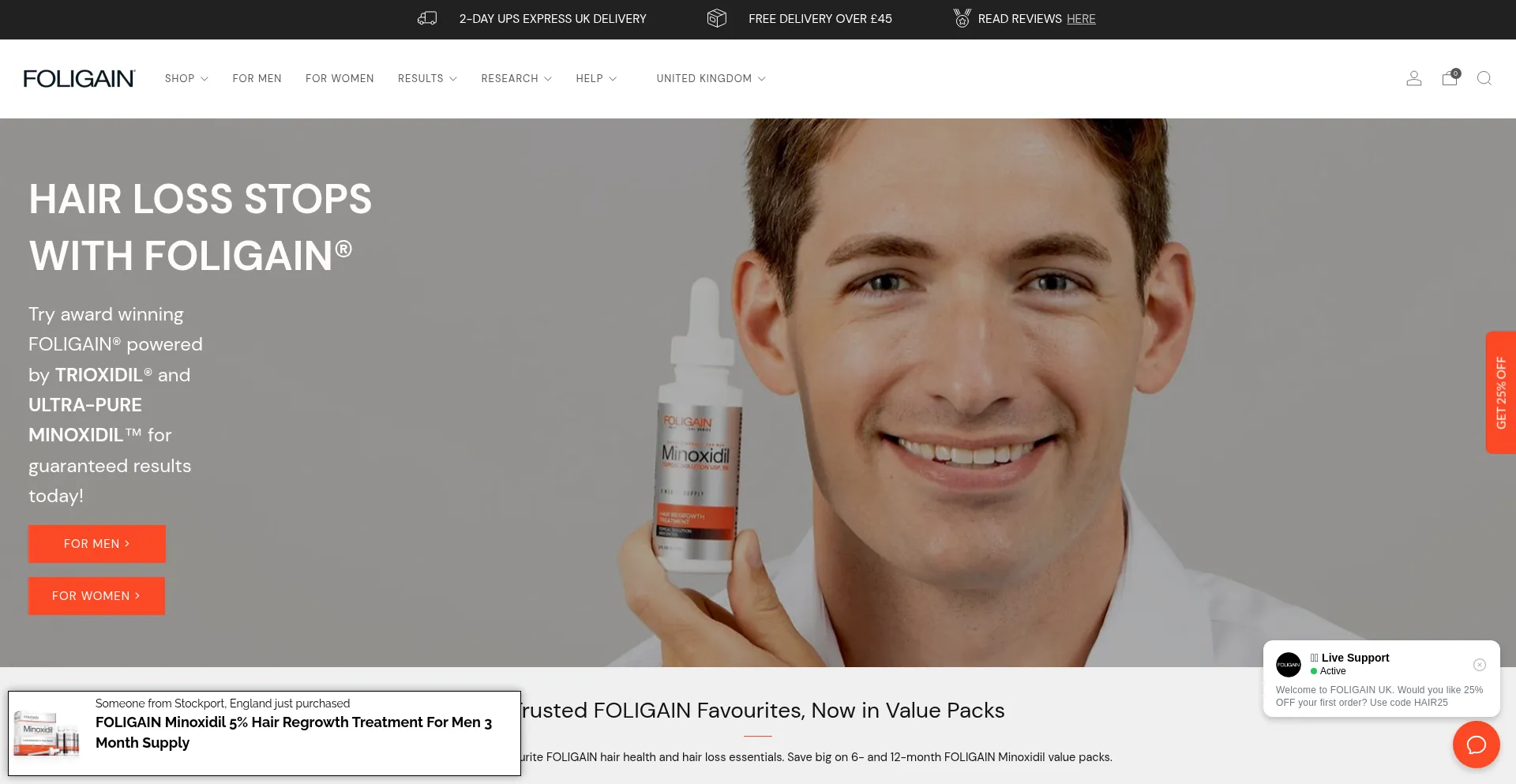 Website screenshot of Foligain.co.uk