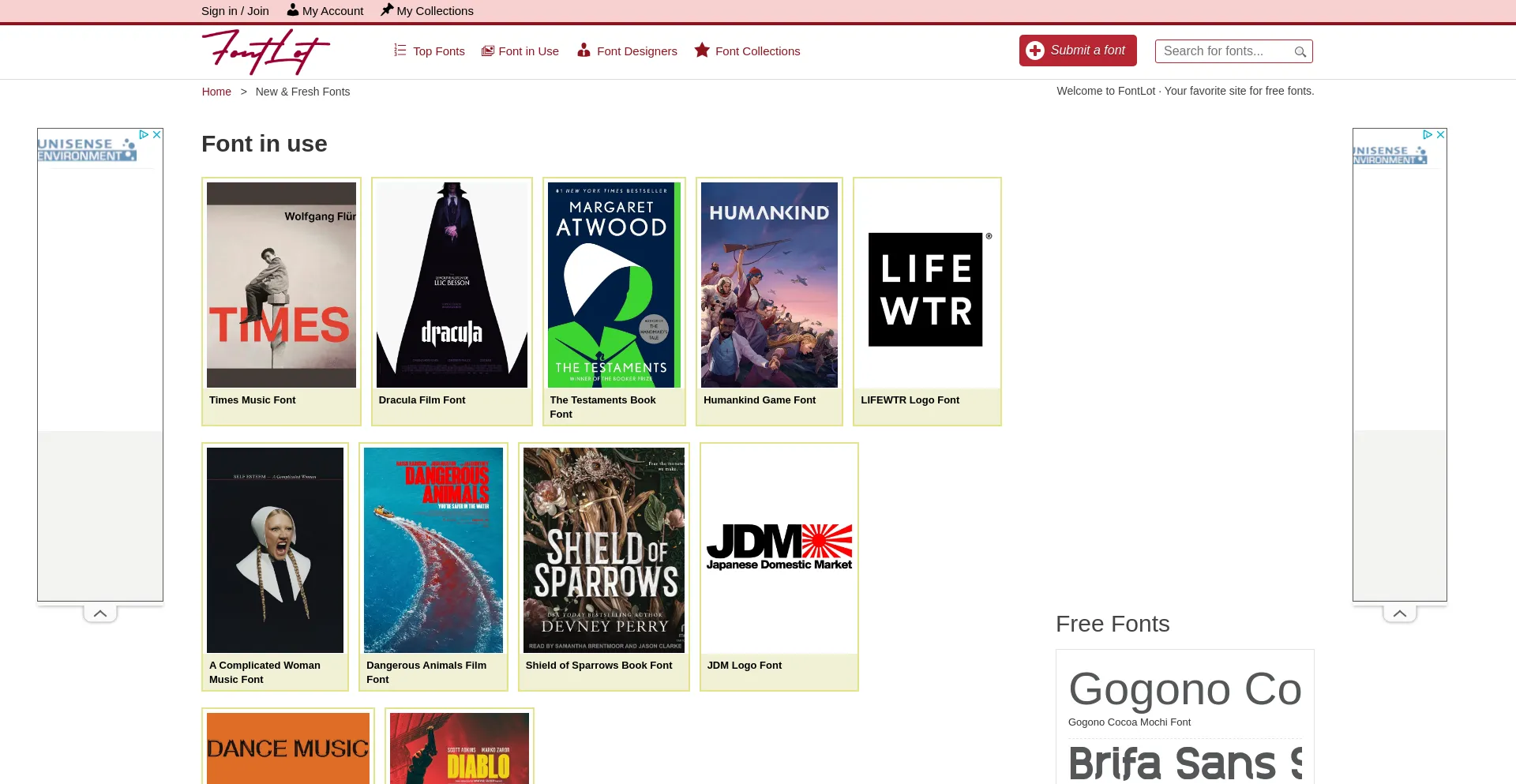 Website screenshot of Fontlot.com