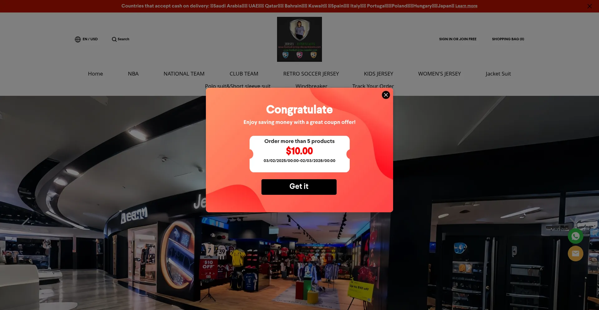 Website screenshot of Football-jersey-discountstores.com