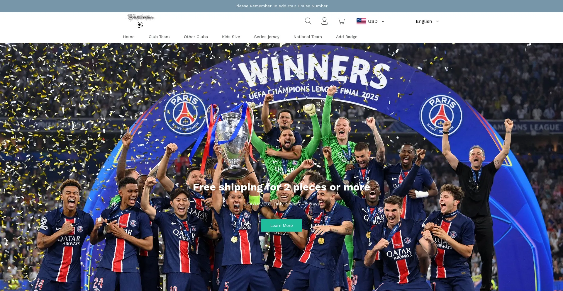 Website screenshot of Footballhomelanda.com