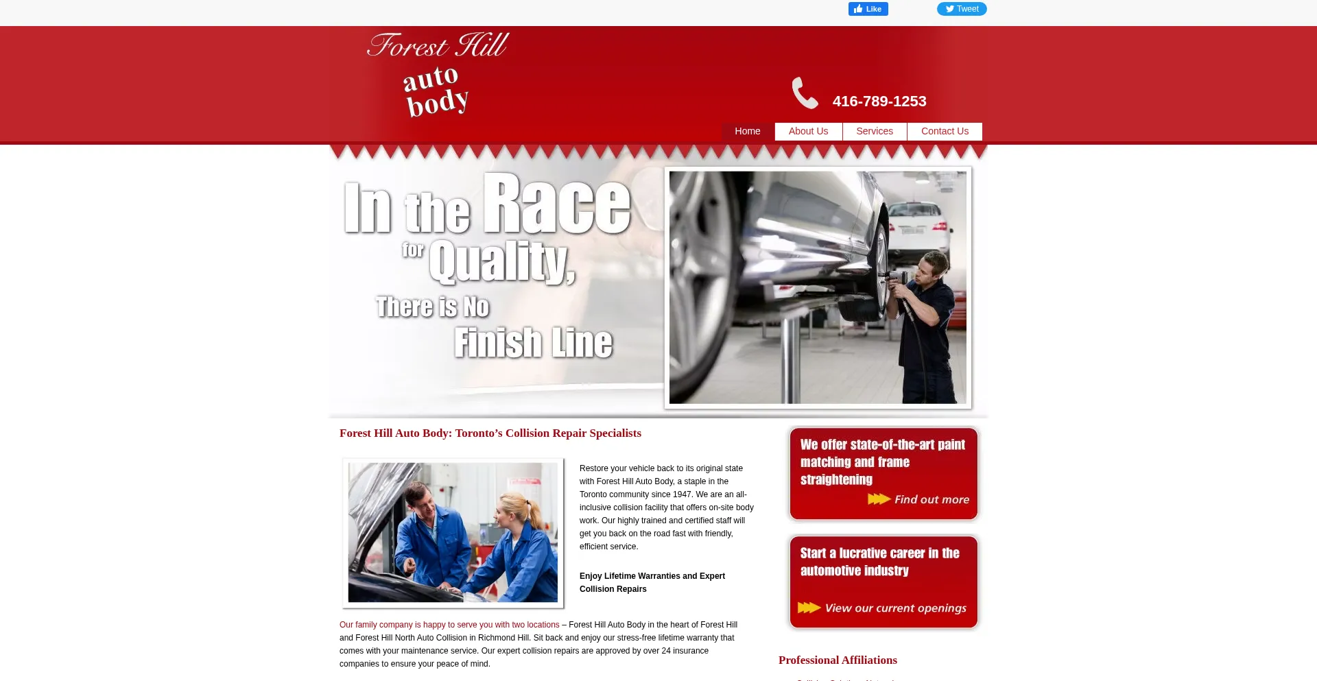 Website screenshot of Foresthillautobody.ca