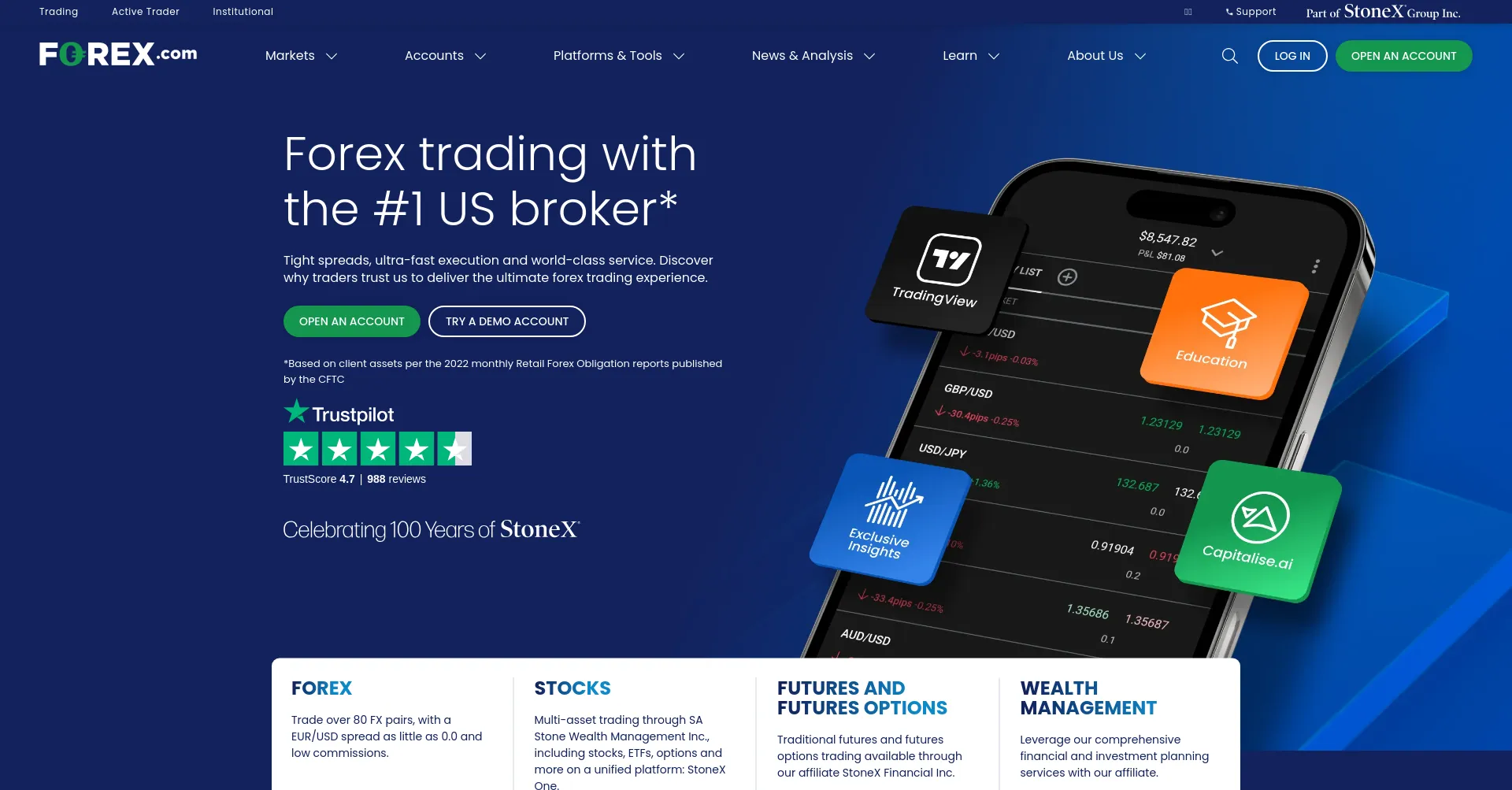 Website screenshot of Forex.com