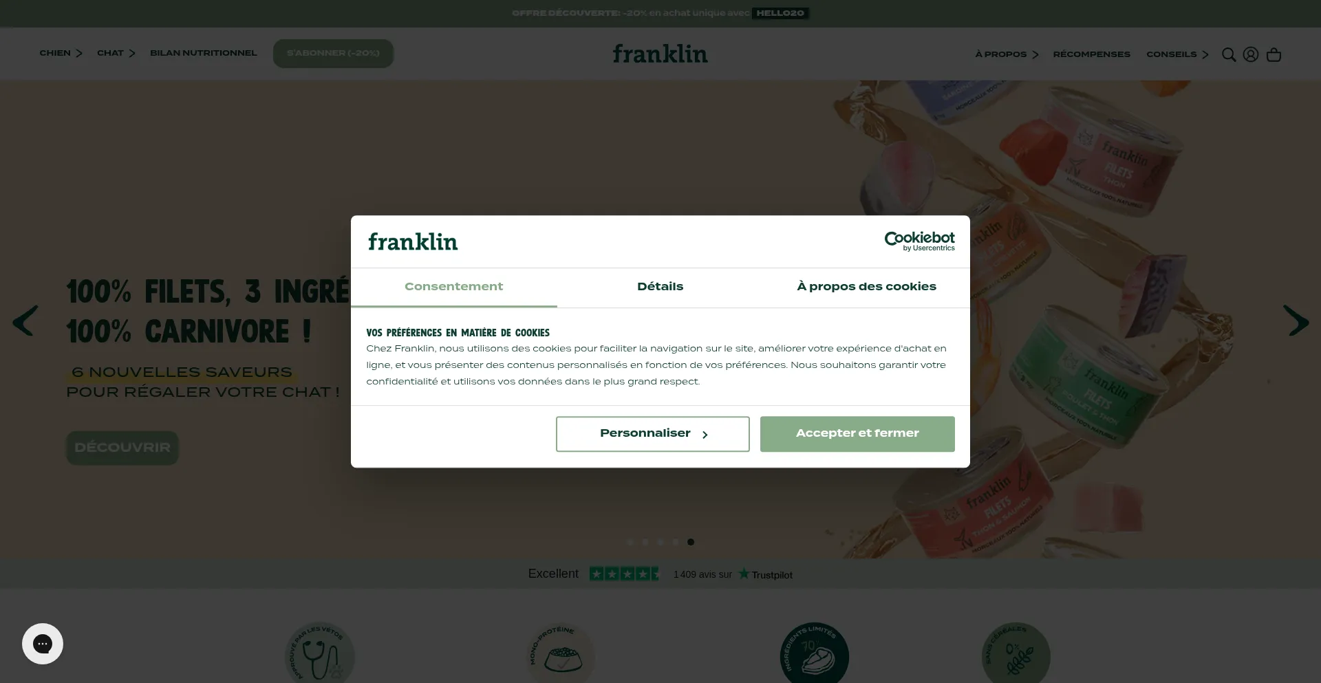 Website screenshot of Franklinpetfood.com