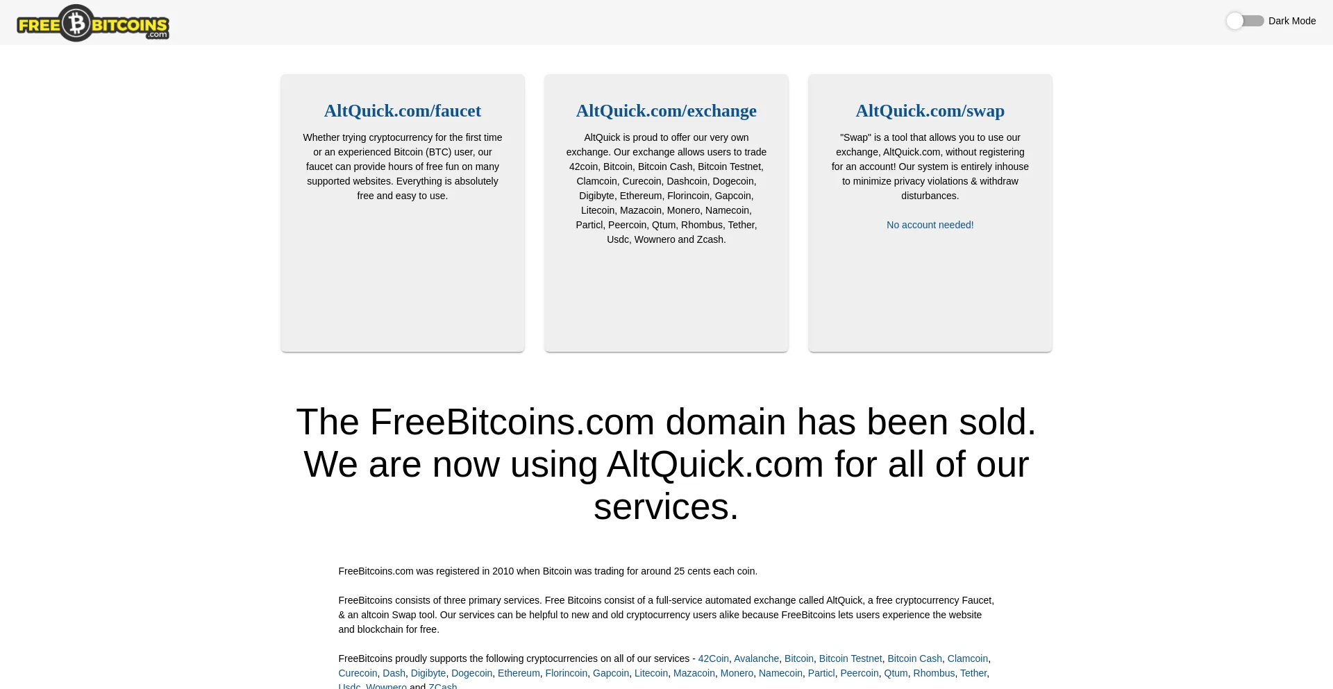 Website screenshot of Freebitcoins.com