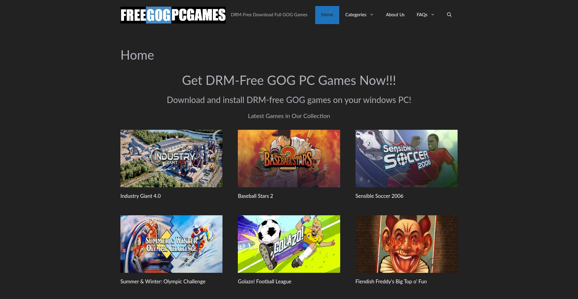 Website screenshot of Freegogpcgames.cyou
