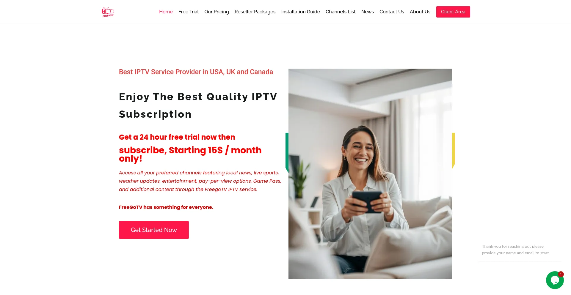 Website screenshot of Freegotv.com