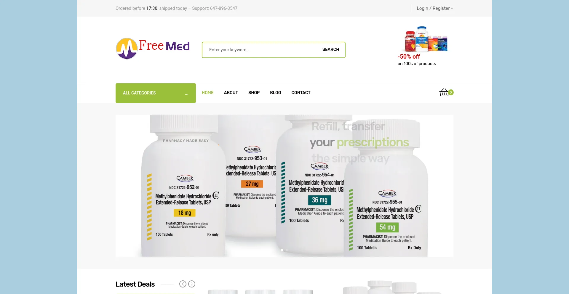 Website screenshot of Freemeds.ca