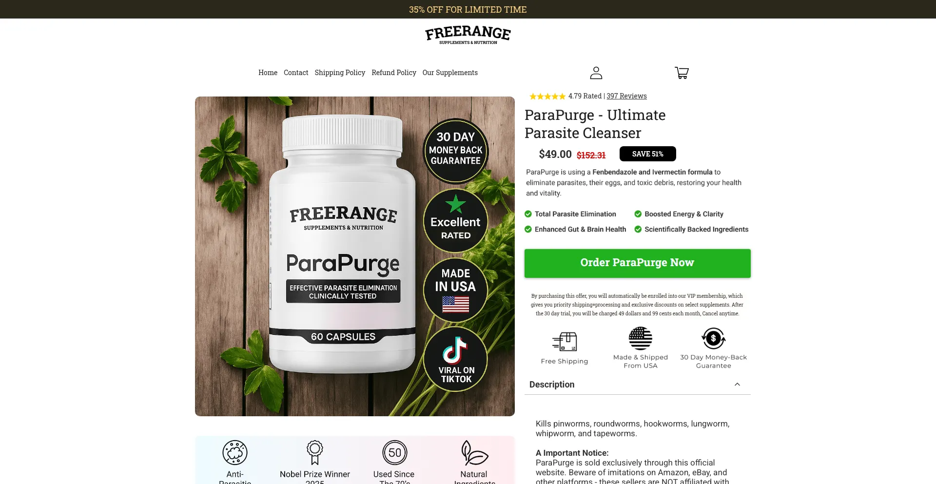 Website screenshot of Freerangesupplement.co