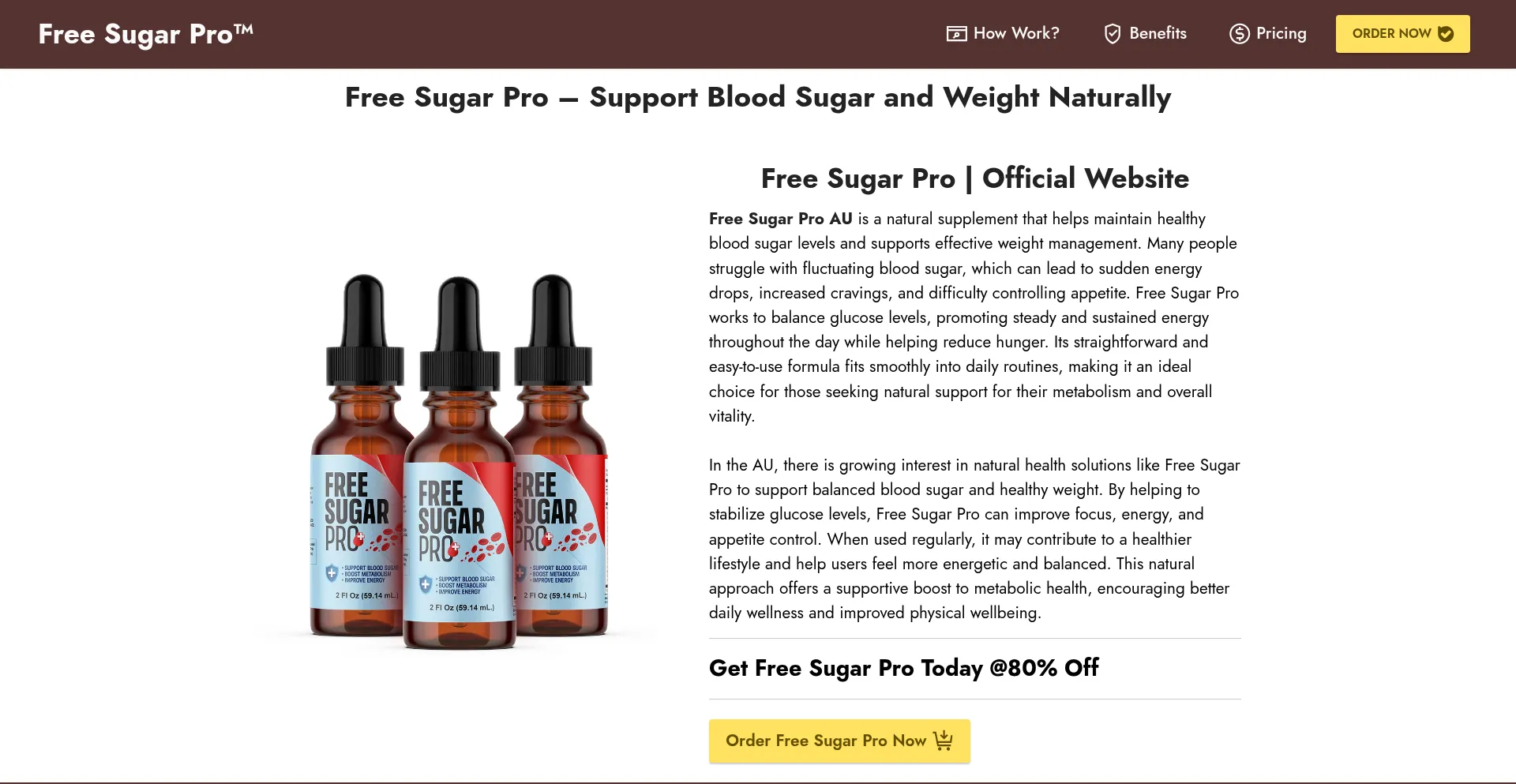 Website screenshot of Freesugarpro.au