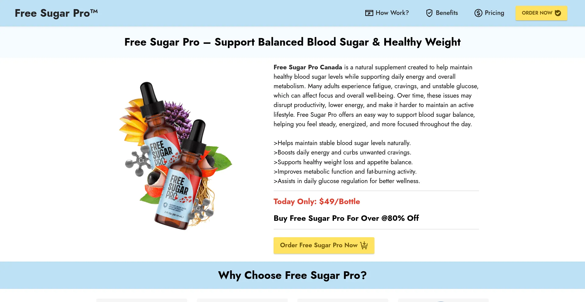 Website screenshot of Freesugarpro.ca