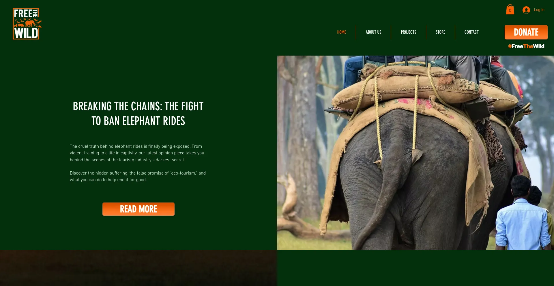 Website screenshot of Freethewild.org