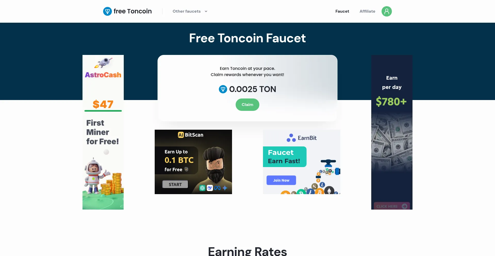 Website screenshot of Freetonclick.com