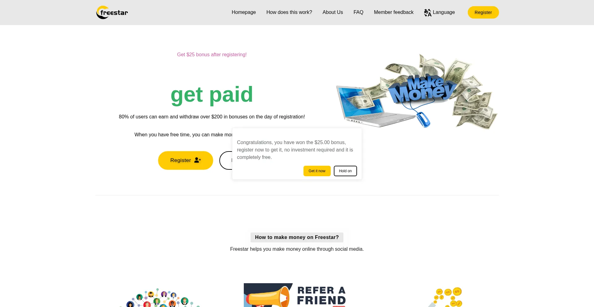 Website screenshot of Freewbstar.buzz