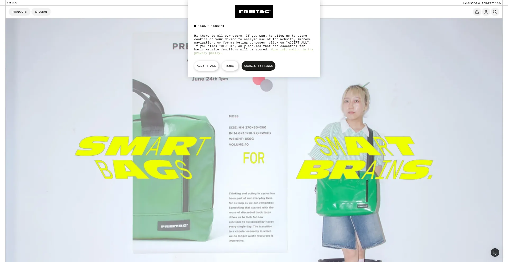 Website screenshot of Freitag.ch